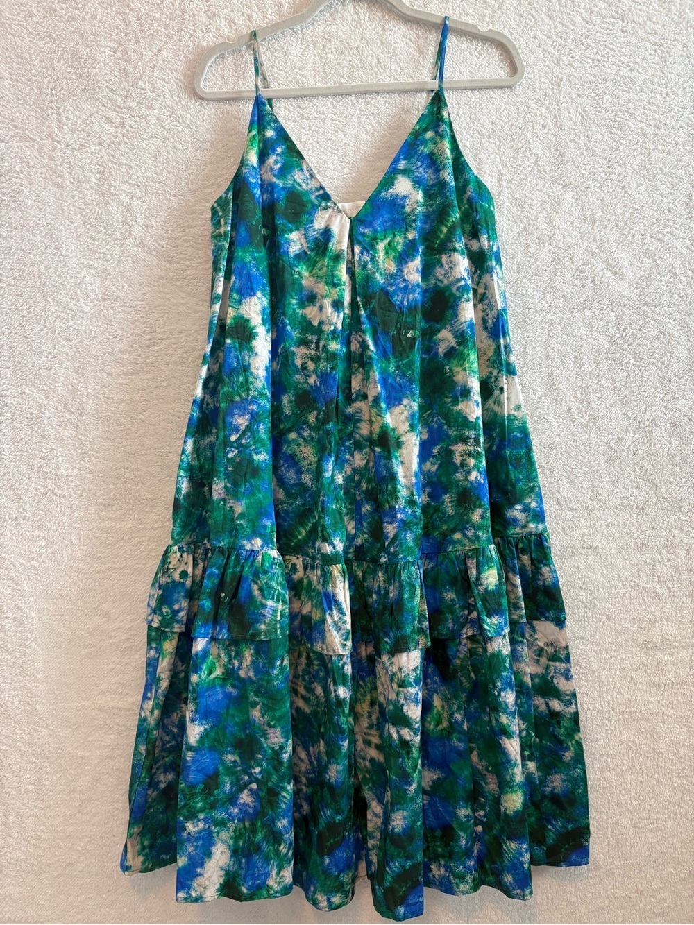 Corey Lynn Calter Anthropologie Watercolor Tie Dye V-Neck Ruffle Midi Dress XS